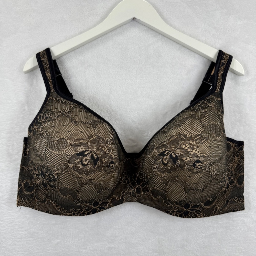 Cacique Intimates‎ Black Tan Floral Lace Full Coverage Bra 44DDD Underwire 6965